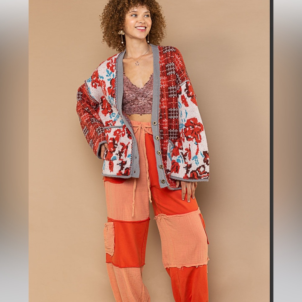 BP20❤️🧡Re-ordered! POL powerful cinnamon+cream floral cardi perfect4 day2date! - Picture 2 of 13